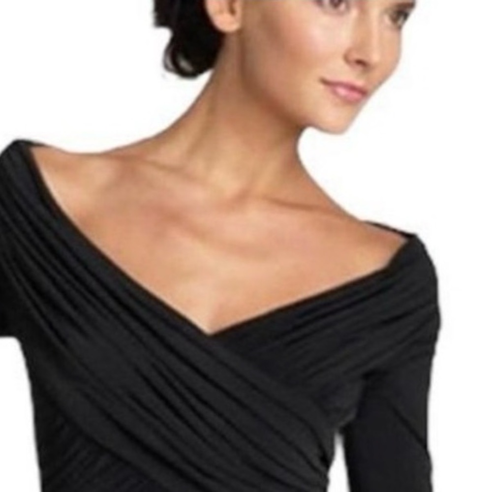 Tadashi Dress‎ Full Length Black Long Gown Portrait Neckline Stretch Medium